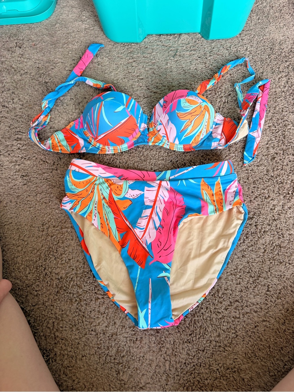 Pink Lily Tropical Blue Floral Bikini Set